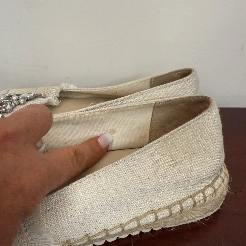 Marc Fischer Women's Beige Espadrilles with Silver Embellishments size 8